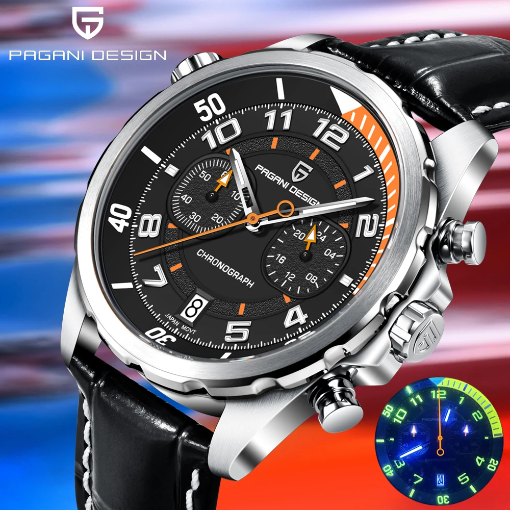 

Новинка 2024, роскошные модные часы PAGANI DESIGN, многофункциональные спортивные кожаные часы, простые водонепроницаемые светящиеся часы в стиле ретро для мужчин