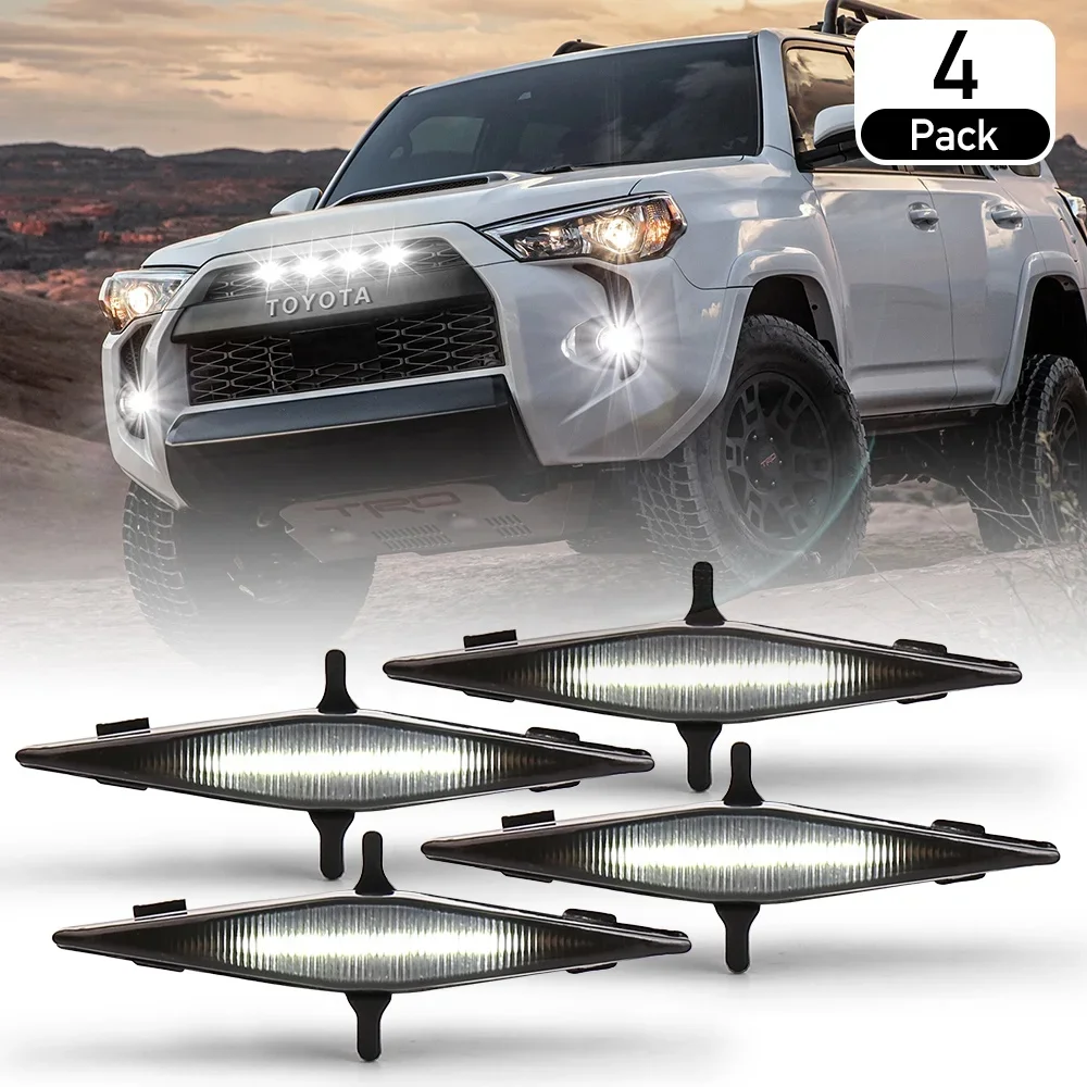 OVOVS Car Accessories 4PCS LED Car Grille Light Diamond Shape Grill Front Light For Toyota 4Runner TRD Pro