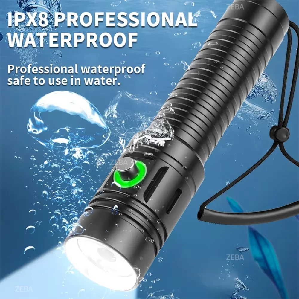 9800000000LM Diving Flashlight Powerful LED Diving Light Underwater Torch Waterproof Portable Lamps Survival Fishing Flashlights
