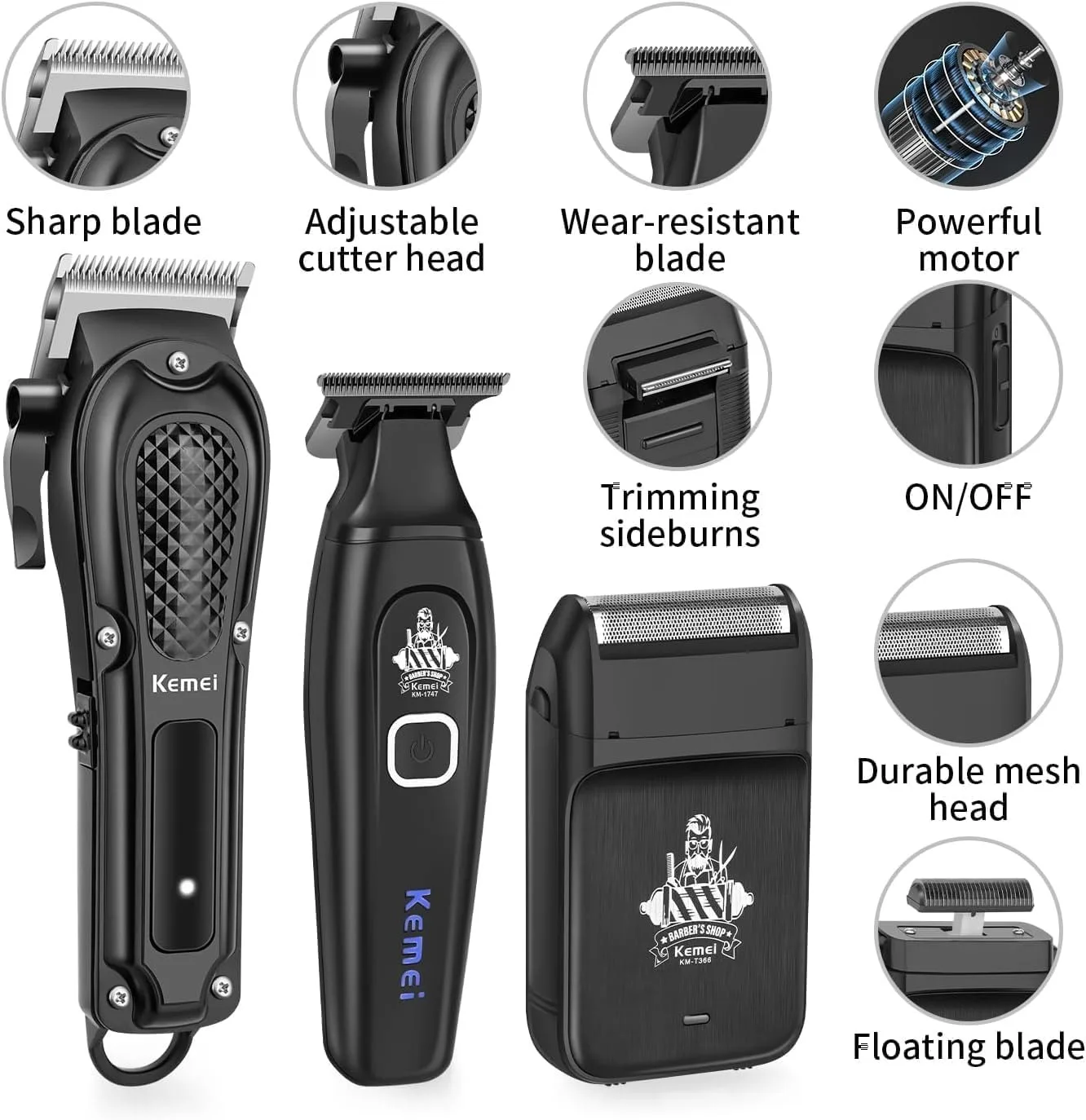 Kemei-cortadora de pelo inalámbrica para hombres, cortadora de pelo, Afeitadora eléctrica recargable, Kit de aseo para corte de pelo de peluquero