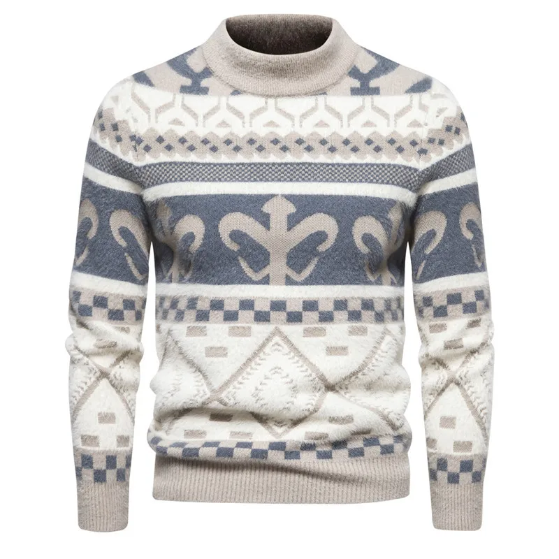 

Wholesale Men's Sweaters Autumn and Winter New Trend Printed Round Neck Knitwear American Vintage Sweater Men's Top