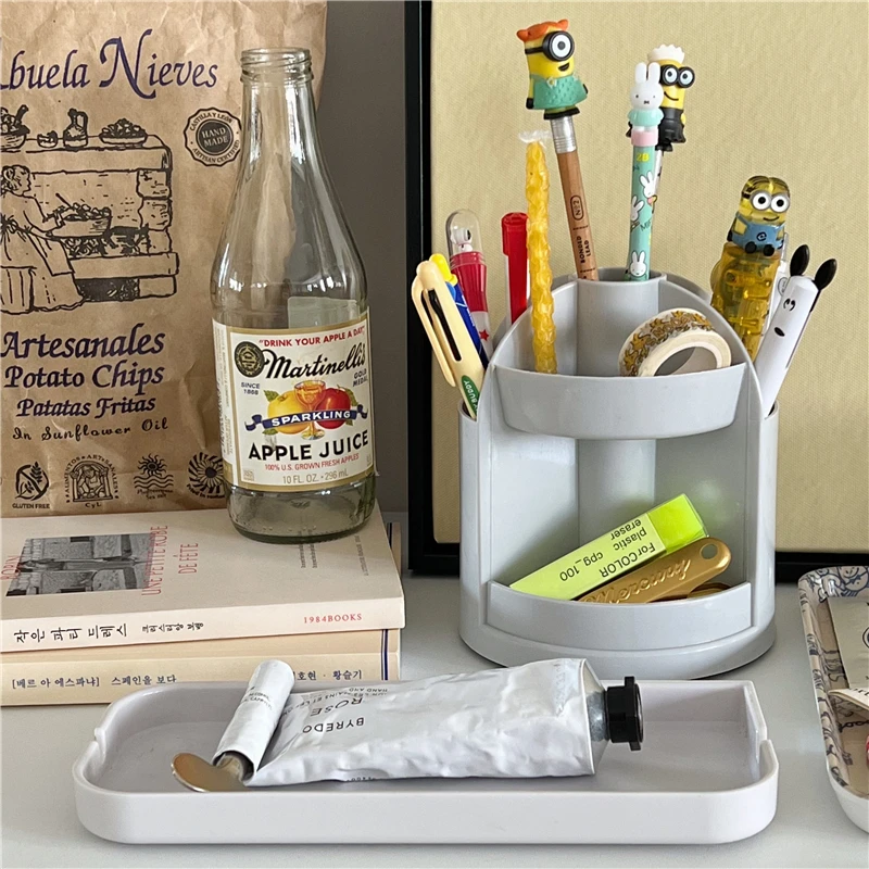 

Japanese Simple Solid Color Multi Grid Rotatable Pen Holder Desktop Office Sundries Storage Lovely Decoration