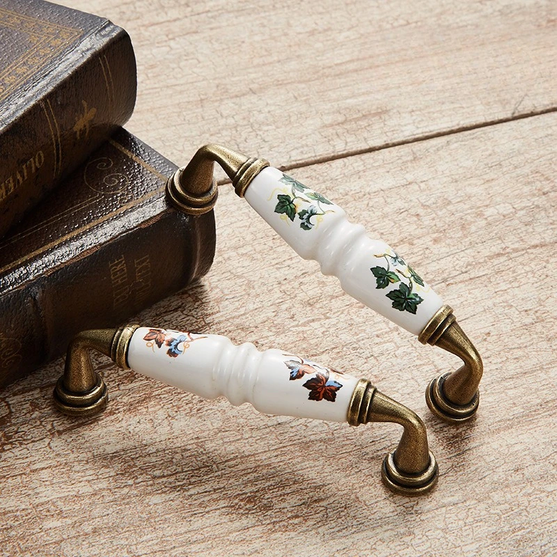 Chinese Floral Ceramic Knob Yellow Green Red Flowers Drawer Cabinet Pull Kitchen Handle
