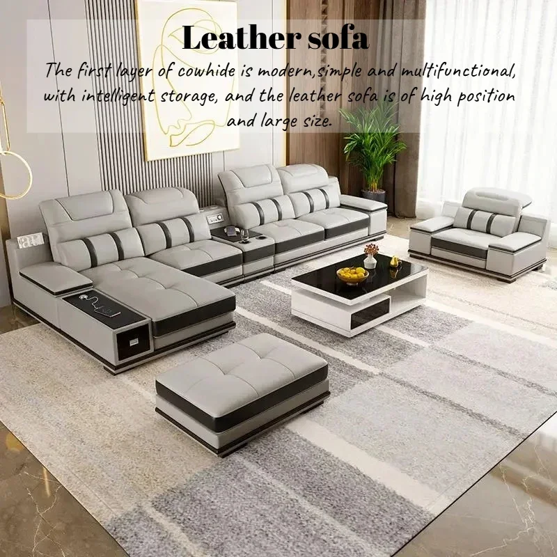 Gray Multifunction Electric Sofa Modern Living Room Smart Power Reclining Electric Sofa Italian Lounge Leather Furniture
