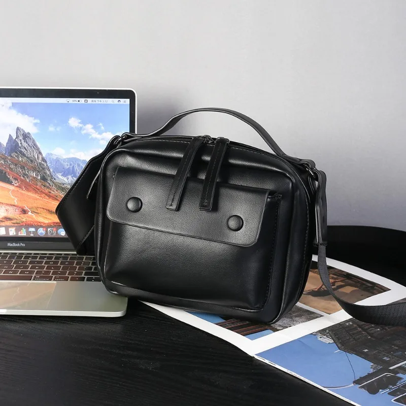 

Fashion Men's Crossbody Bag Double Zipper Shoulder Bags For Men Color Matching Leather Crossbody Bags Male Square Box Handbags