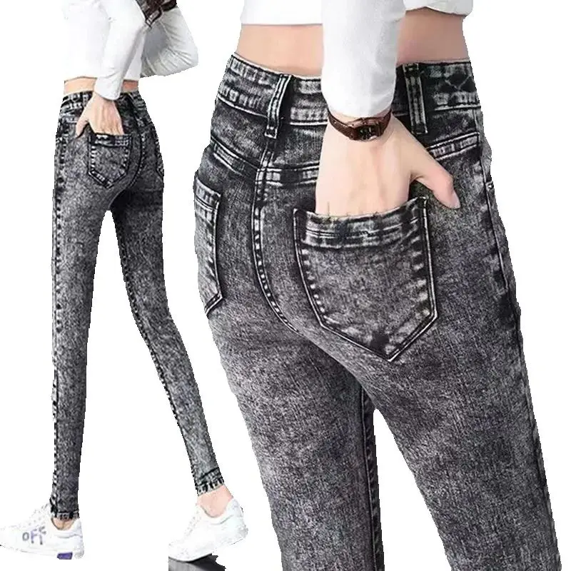 2025 New Spring Winter Women Denim Pants Fashion Snowflake color Jeans Wide-Leg Pants Female Tide High Waist Pants