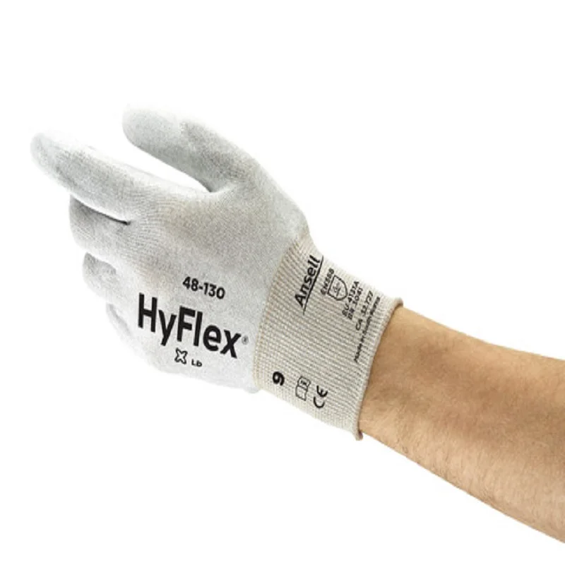 Ansell-Luvas Antiestáticas Resistentes ao Desgaste, Revestimento de Poliuretano, Proteção de Nylon Resistente a Óleo, Proteção contra Descarga, HyFlex 48-130