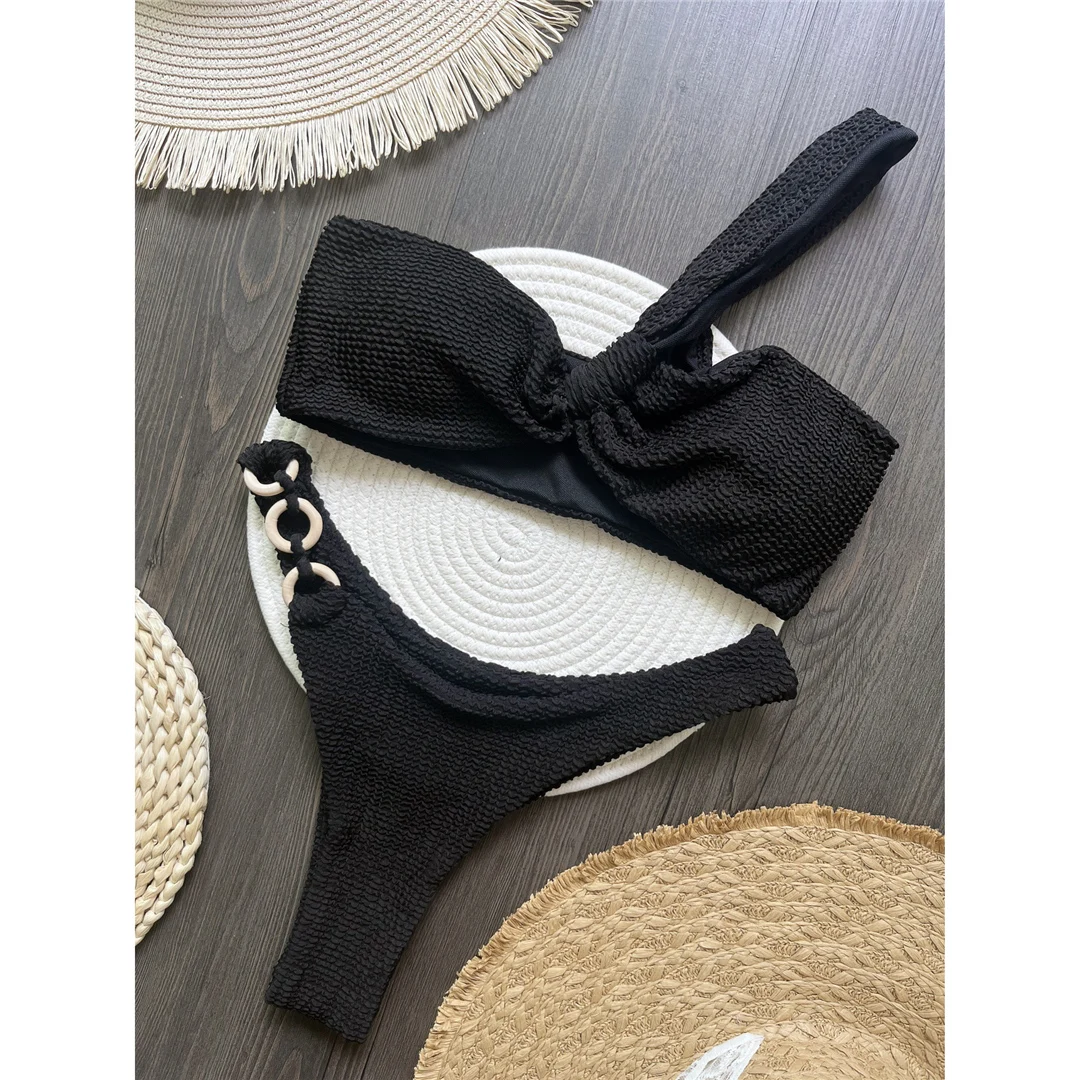 Gefältiger, einseitig gepolsterter Bikini, Damen-Badeanzug, zweiteiliger Bikini-Set, Badebekleidung, Badeanzug, Schwimmanzug V6047 – Detail 10