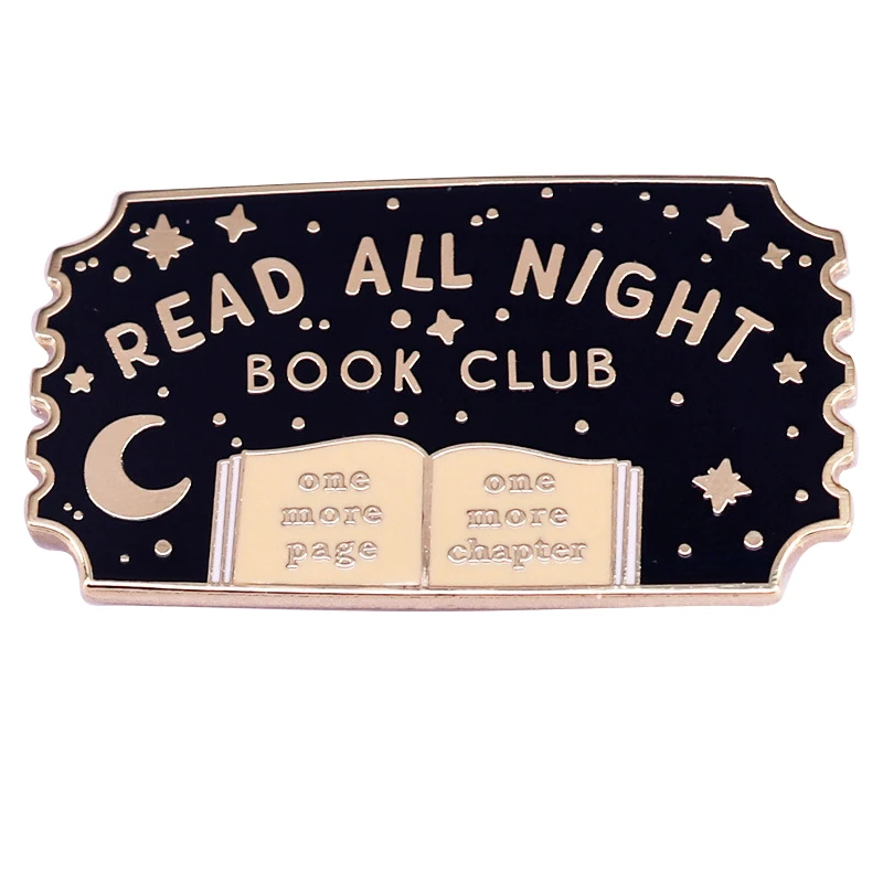 A3444 Vintage Enamel Pins Read All Night Book Club Brooches Lapel Badges Backpack Clothes Collar Pin Jewelry Gift