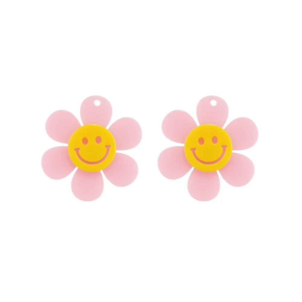 6 pezzi carino Kawaii viso sorridente fiori ciondoli acrilici ciondoli per collane orecchini creazione di gioielli risultati creativi fai da te