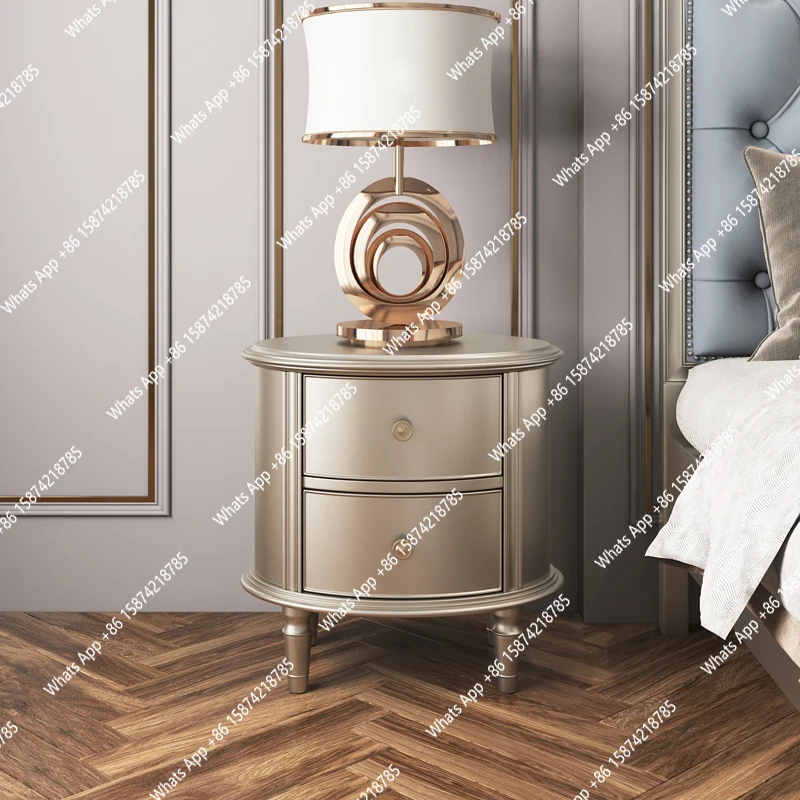 

American Light Luxury Bedside Table, Champagne Gold, All Solid Wood Bedroom, Bedside Locker, Second Chest Cabinetcc