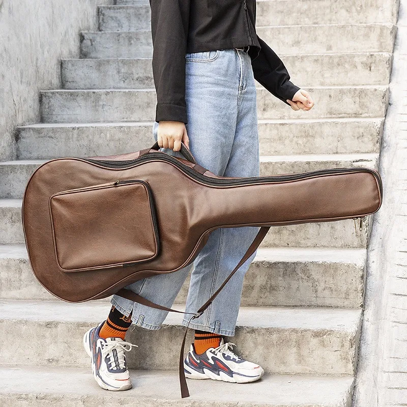 Classical 40/41 Inch Waterproof Thickened PU Leather Guitar Backpack Carrying Bag Guitarra Case Musical Instrument Accessories