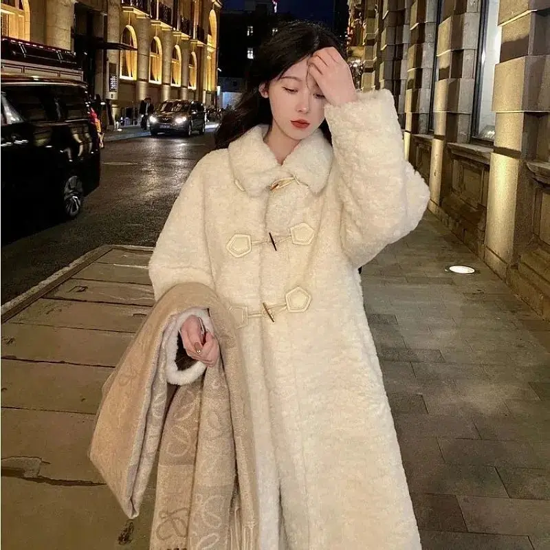 

New Winter Long White Black Hairy Shaggy Fluffy Thick Warm Soft Stylish Faux Rabbit Fur Coat Women Belt Lapel Coats 2024 QY37