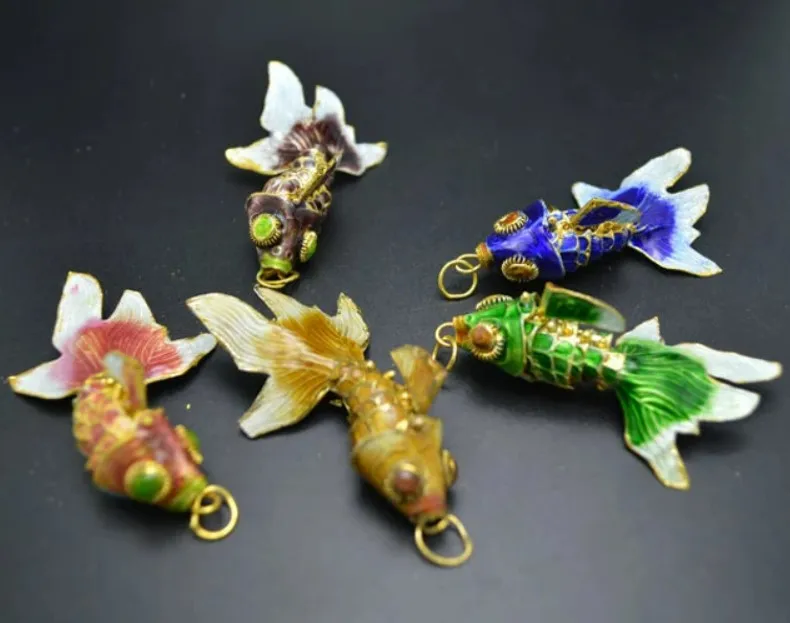 5pcs Bright Colors Chinese Enamel Wiggling Small 3.5cm Cloisonne Goldfish Fish Cute Charms Pendants For Fashion Earring Making