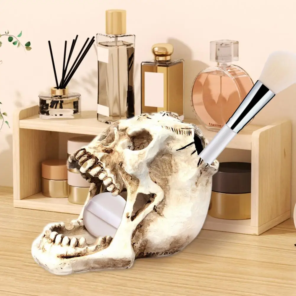 Stationery Storage Solution Realistic Skull Pen Holder for Desktop Organization Halloween Decor Spooky Skeleton Head for More