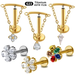 1PC Zircon Dangle G23 Solid Titanium Cartilage Earrings Stud 16G Internally Threaded Cz Flower Helix Ear Tragus Piercing Jewelry