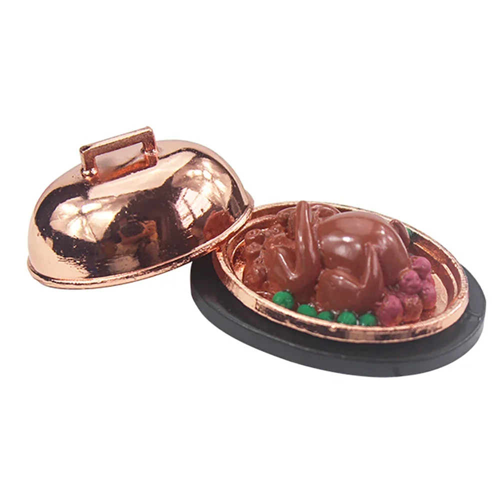 1/12 Dollhouse Miniature Accessories Mini Turkey with Plate Food Roast Chicken Model for Doll House Decoration ob11