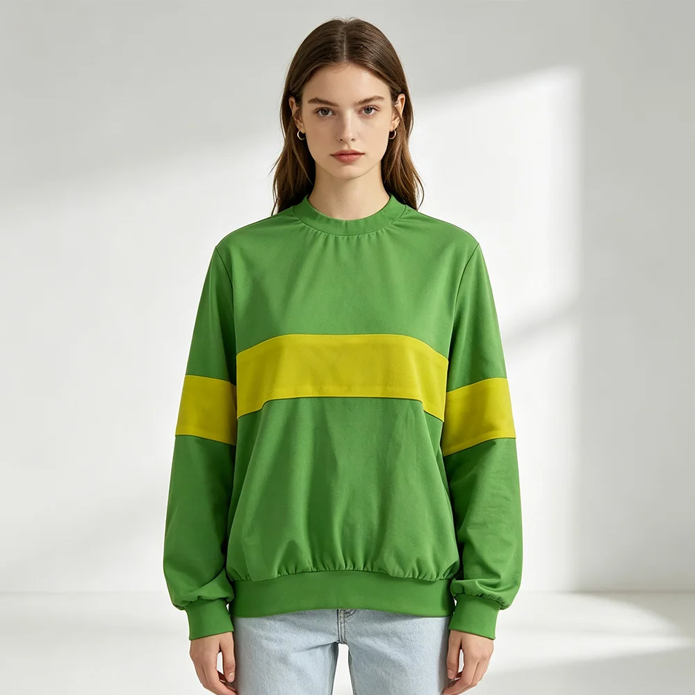 Undertale Chara 3D Full Print Crewneck Sweatshirt Green Yellow Striped Long Sleeve Pullover Anime Game Cosplay Unisex Casual Top
