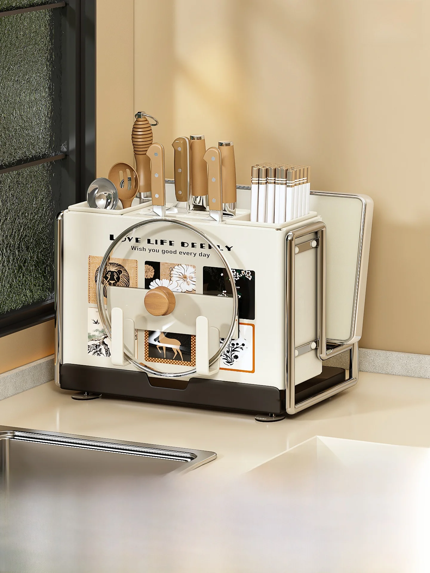 

Винтажная интегрированная кухонная доска для ножей и столовых приборов из углеродистой стали для домашнего использования, новинка 2025 года, белая, настенная, для кухни