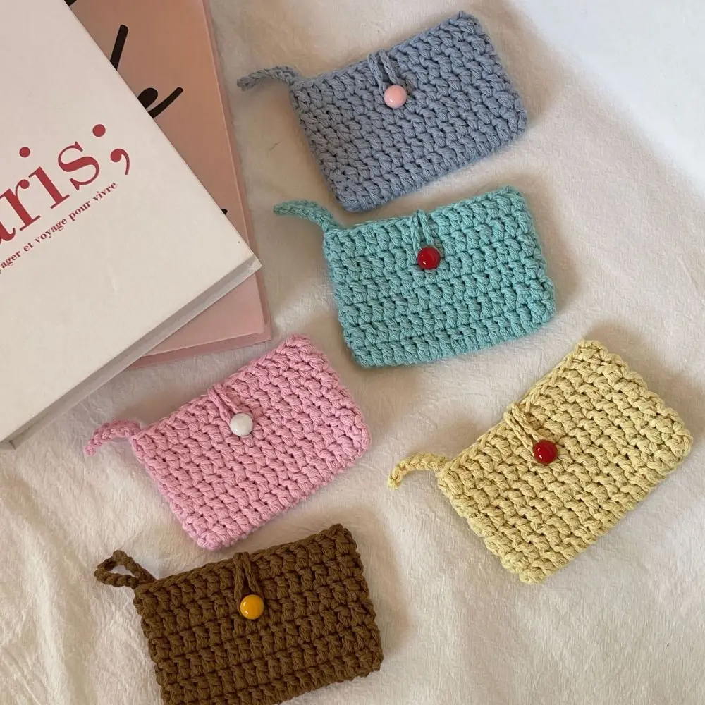 

Fashion Solid Color Weaving Card Bag Handmade Knitting Crochet Coin Purse Small Square Mini Handbags for Women