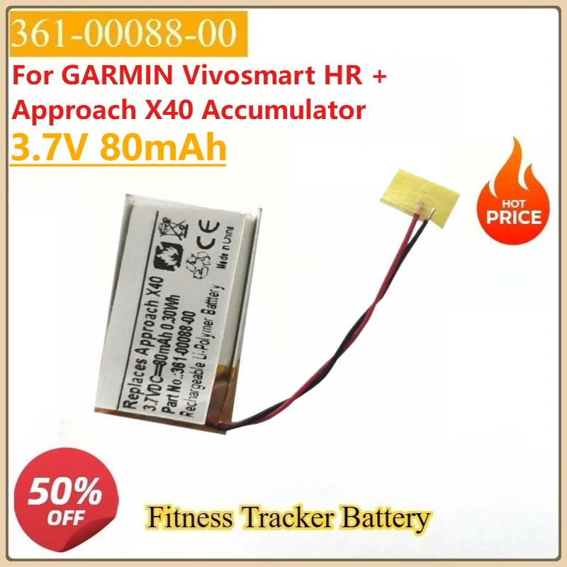 

New Replacement Fitness Tracker Battery 361-00088-00 3.7V 80mAh for GARMIN Vivosmart HR + Approach X40 Accumulator
