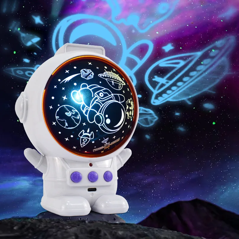 Proyector de Robot espacial con carga USB para niños, juguetes eléctricos con luces y música, proyección para dormir, juguetes emisores de luz, novedad