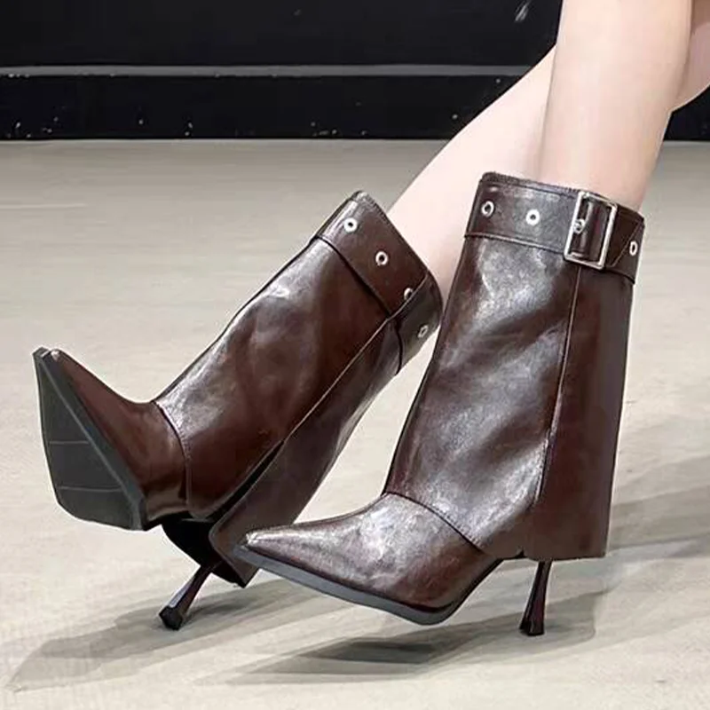

Sexy High Heels Women's Boots Ankle Fad Pointed Toe Heels Shoes 2025 Winter Leather Gothic Boots New Pumps Dress Ladies Boots
