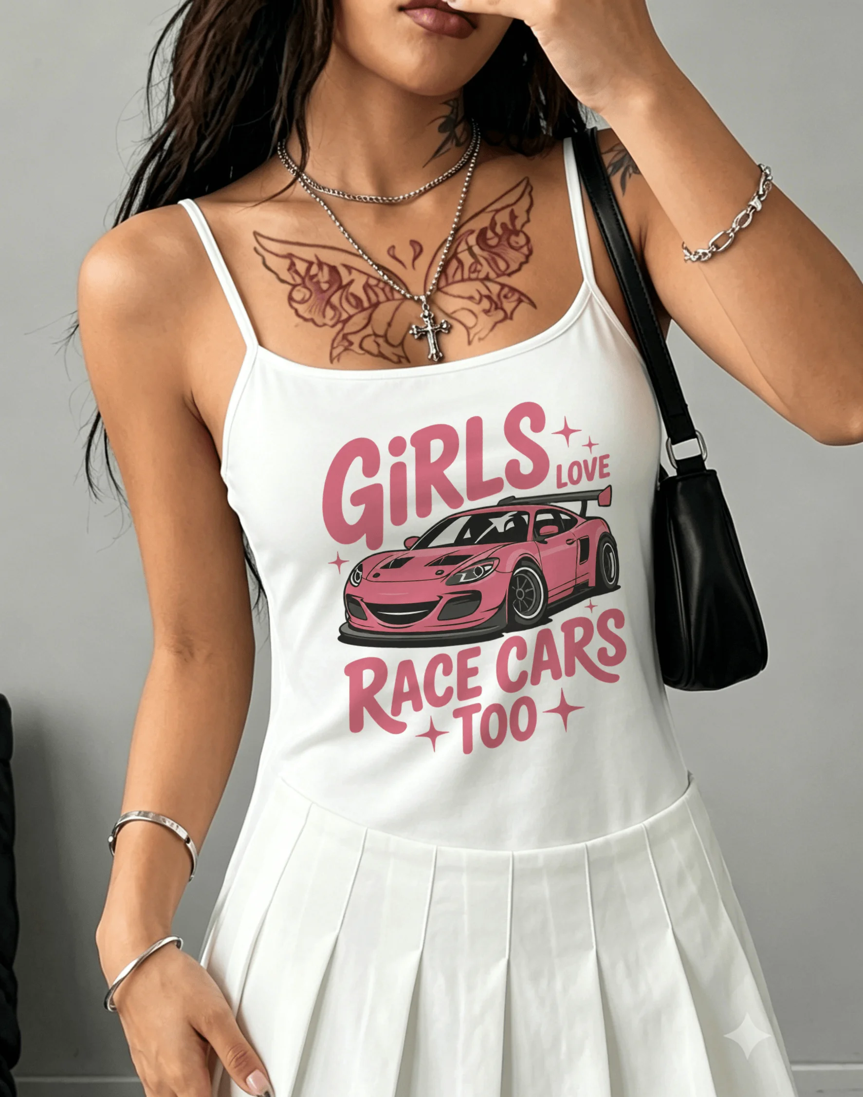 Y2K Streetwear Women Tank Top Pink Race Car Girls Love Race Cars Text print Spaghetti Strap Camisole Summer Sleeveless Vest