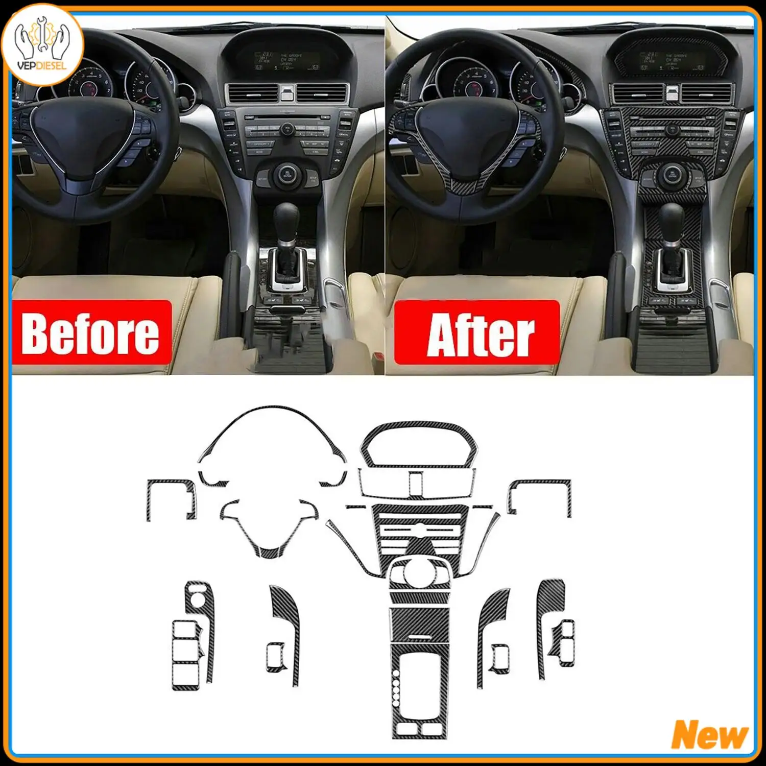 

27PC Real Carbon Fiber Full Kits Interior Cover Trim Set For Acura TL 2009-2014 Car interior products Car interior stickers