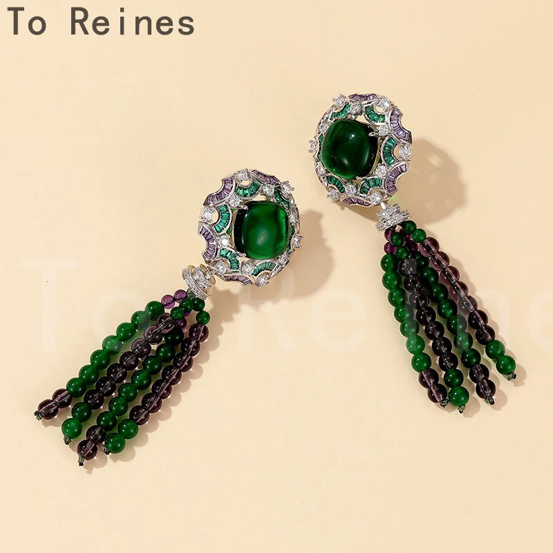 

Зеленые Серьги-кисточки To Reines, позолоченные микро-инкрустированные женские темпераментные вечерние серьги-капельки, новые изящные ювелирные изделия, подарок для женщин