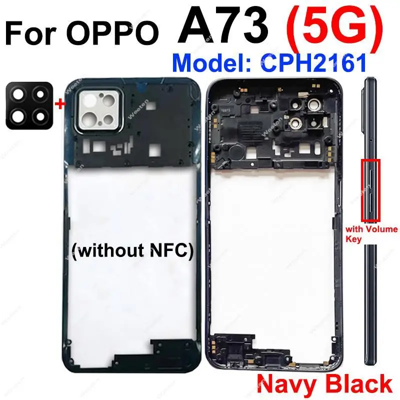 Middle Housing For OPPO A73 5G CPH2161 Middle Frame Cover Bezel with Volume Button Lens Frame Replacement