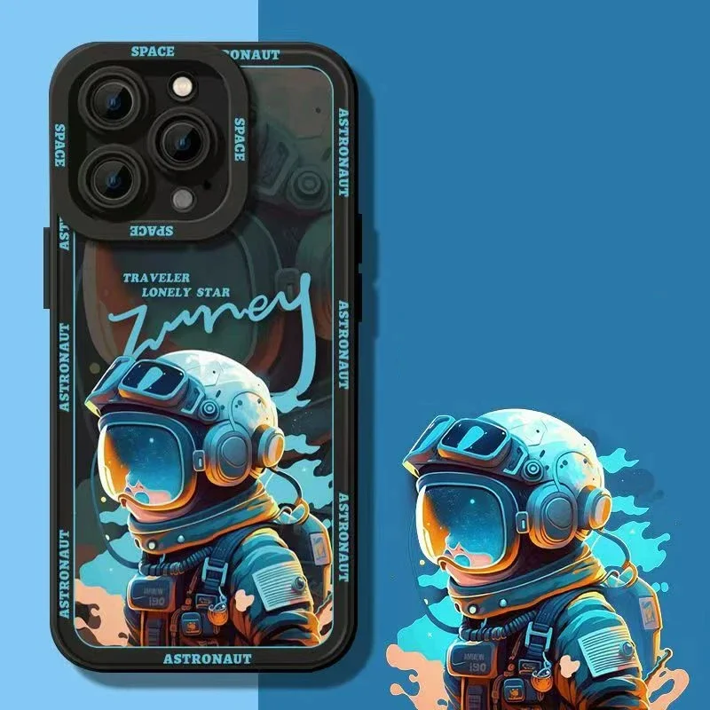 Cartoon Astronaut Hand Phone Case For iPhone 15 Pro Max 11 12 13 14 Pro Max Mini XS Max XR X 8 7 Plus Liquid Silicone Cover