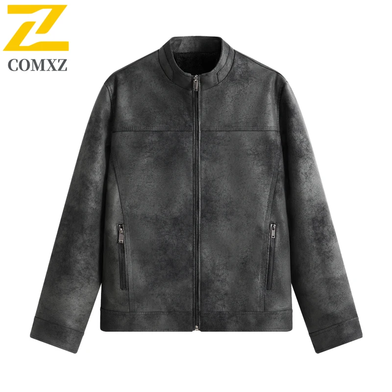 COMXZ Premium Men PU Leather Jacket Fashion Classic Stand Collar Camping Windproof Leather Coat Outdoor Durable Autumn Jackets ​