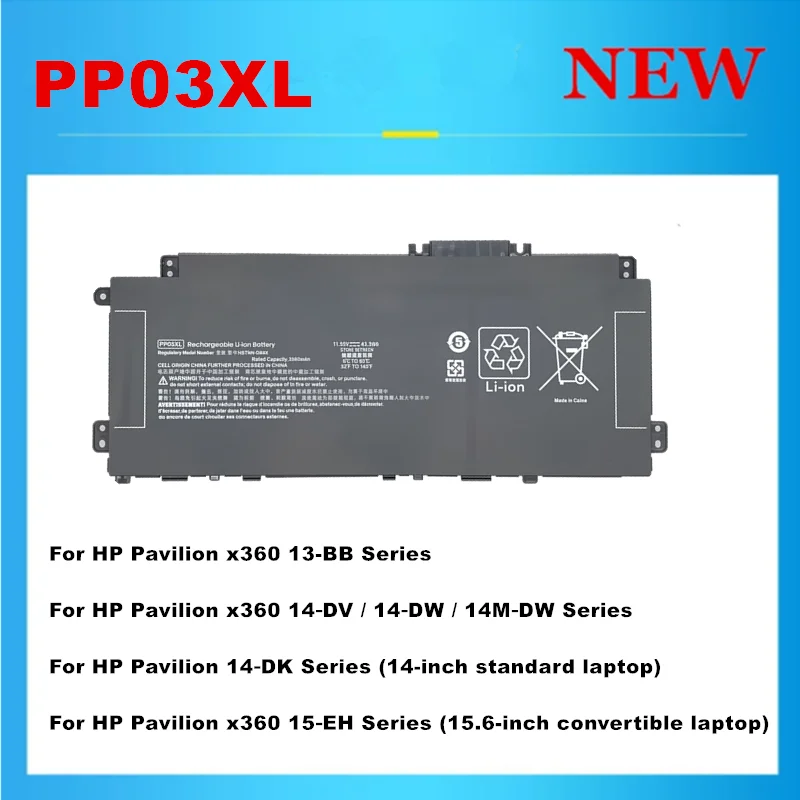 PP03XL PV03XL Battery for HP Pavilion X360 14-DW 14-DV 13-BB 15-EH Series, 11.55V Laptop Replacement Battery