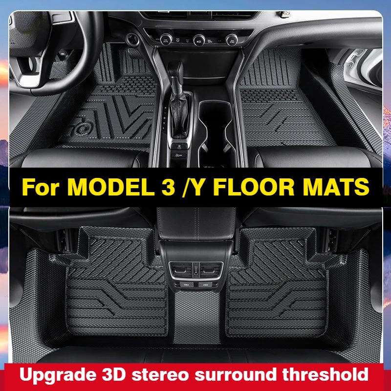 Car Floor Mats For Tesla Model 3 Y 2019-2024 Four Seasons Surrounding Threshold TPE Foot Mat Special Automotive Parts