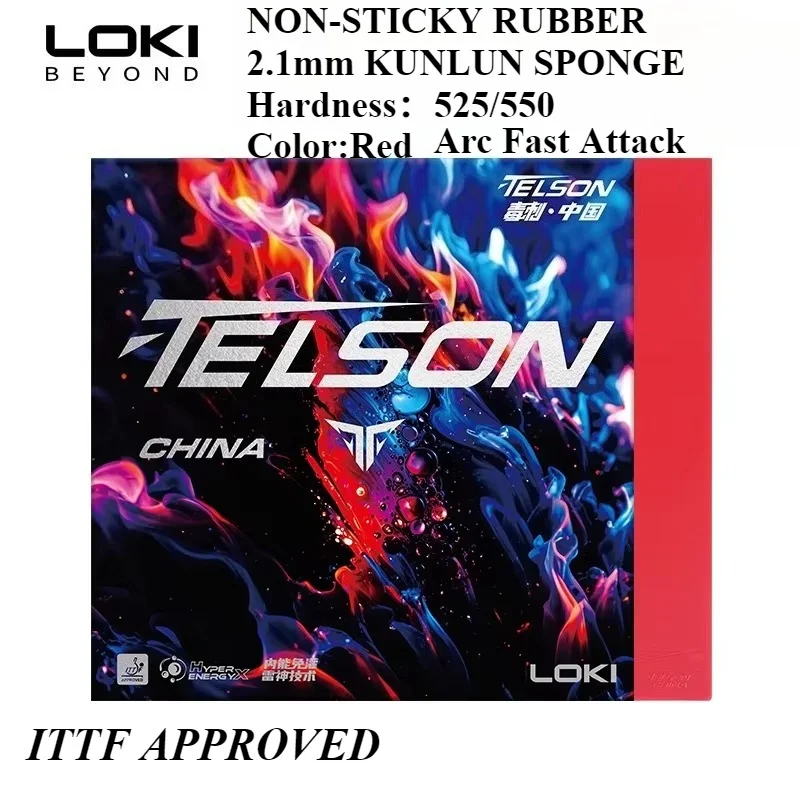 

Накладка для настольного тенниса LOKI TELSON CHINA с губкой KUNLUN 2,1 мм, нелипкая накладка для пинг-понга, жесткая 525/550 для нападения с петлей