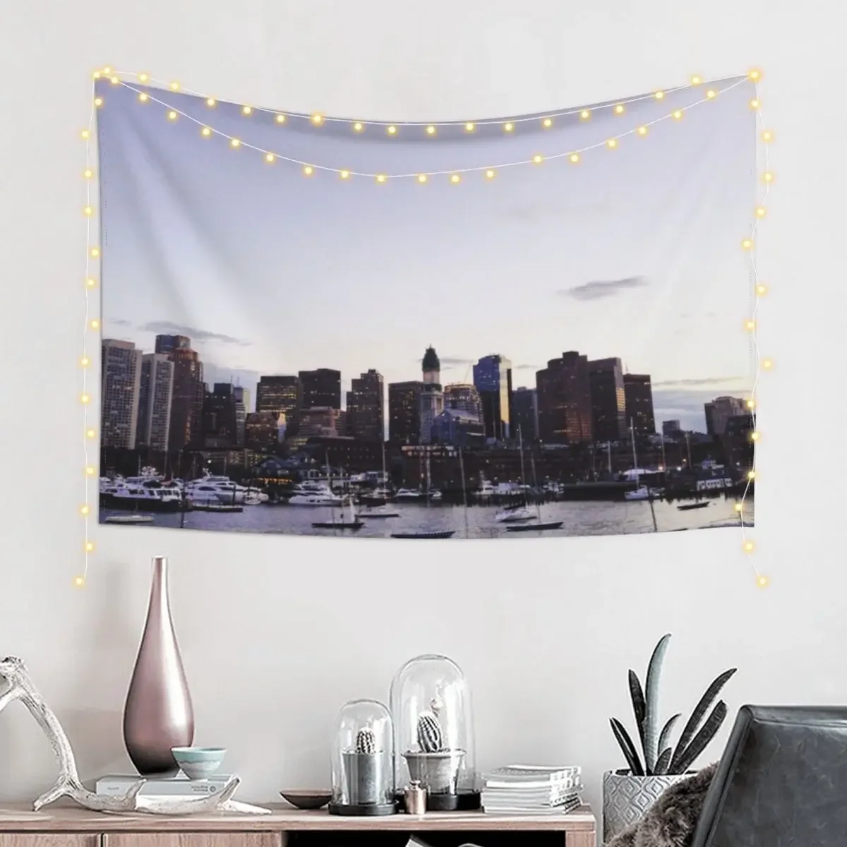 Boston Harbor at Twilight Tapestry Carpet On The Wall Aesthetics For Room Tapestry