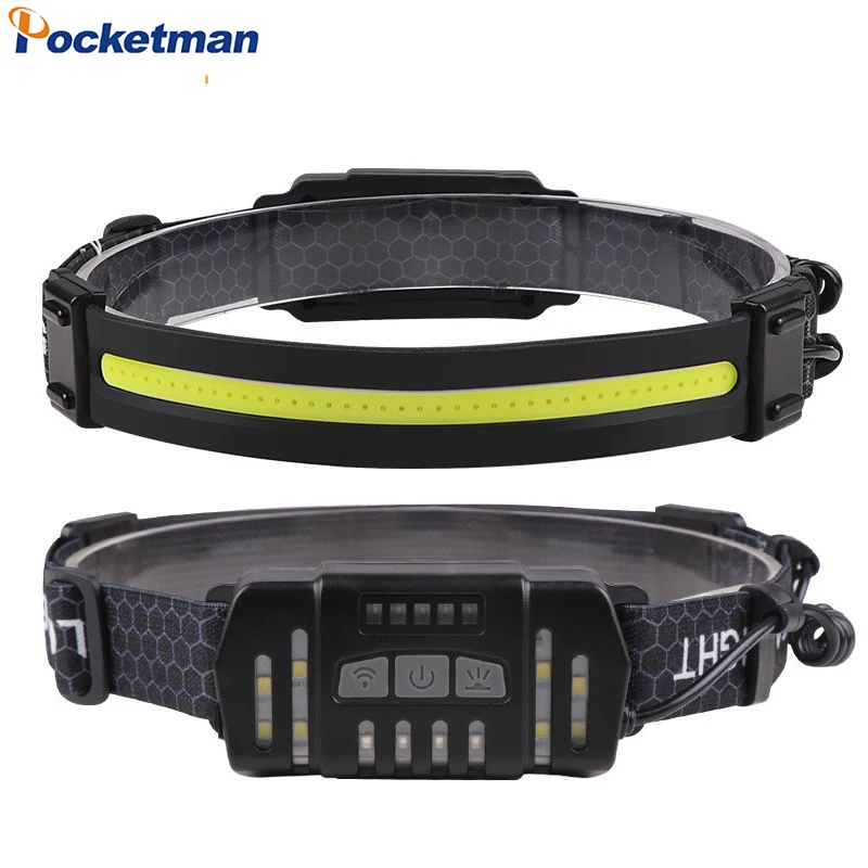 230° Wide Beam COB Headlamp Rechargeable Super Bright LED Headlight with Motion Sensor Waterproof Head Lamp for Camping Running