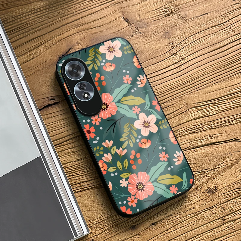 سيليكون زجاج جراب هاتف ل ممن لهم A73 5G A72 A58 A60 4G A54 A53S A53 A57S A57 A55 A54S الزهور يترك نمط غطاء مقاوم للصدمات