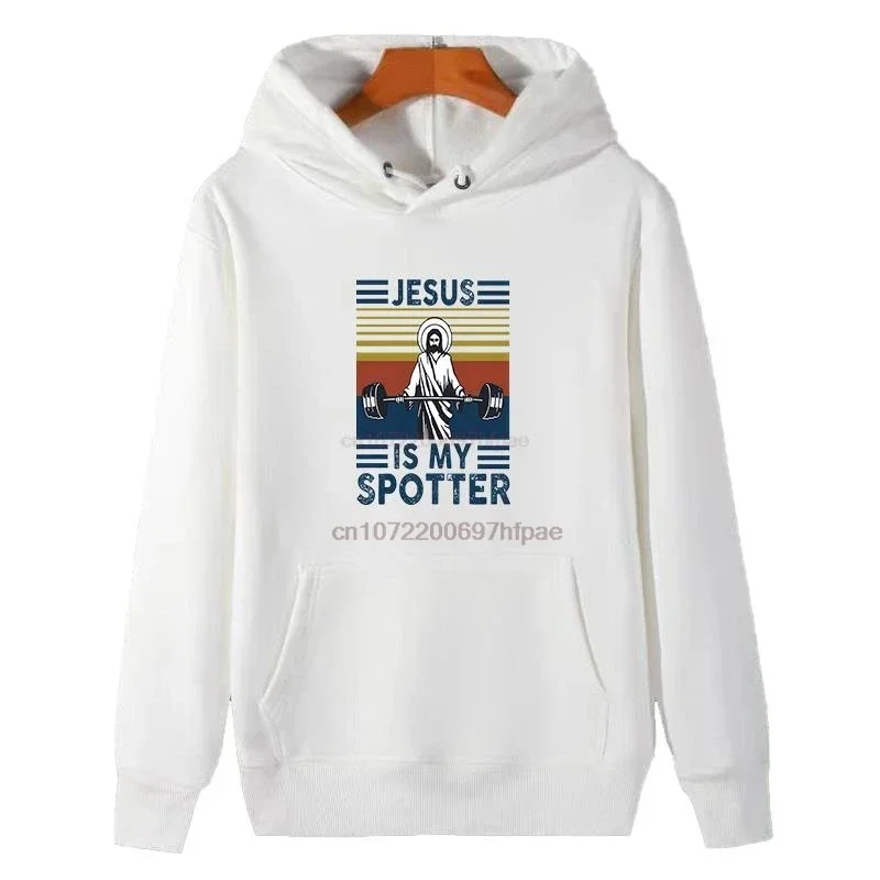 Jesus Is My Spotter Weight Lifting Graphic Hooded Sweatshirts Winter Essentials Pullovers Thick Sweater Hoodie Men's Sportswear