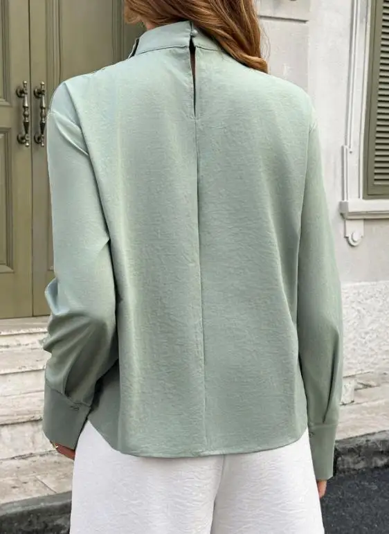 

Autumn Fashion Elegant Pleated Design Slim Fit Chiffon Shirt for Women's Temperament Fashionable Solid Color Chiffon Shirt