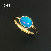 CSJ Elegant Natural Blue Opal Ring 925 Sterling Silver Black Fire Opal Gemstone Oval 8*6mm for Women Jewelry Birthday Party Gift