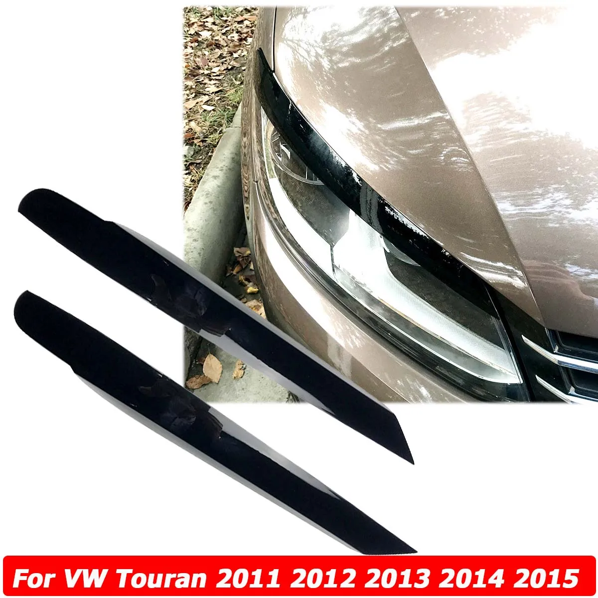 2PCS For Volkswagen VW Touran 2011 2012 2013 2014 2015 Eyelids Front Headlight Eyelid Eyebrow Trim Cover Sticker Car Accessories