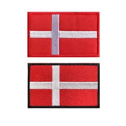 1PC Danish Flag Denmark Embroidered Patch Hook Loop Or Iron On Embroidery Badge Cloth Military Moral Stripe