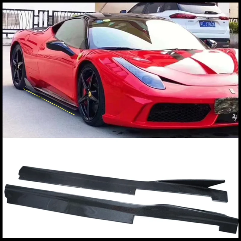 For Ferrari 458 REAL Carbon Fiber Body Side Skirt Kit Spoiler Lip Splitters V-Style High Quality Car Accessories