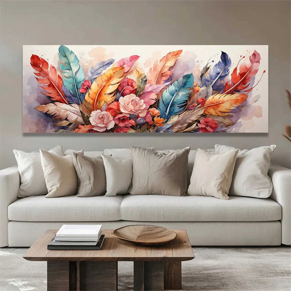 Watercolor Feather Abstract Poster and Prints Modern Canvas Painting Wall Art Pictures for Living Room Home Decor No Frame