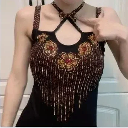 

Сексуальные женские майки с лямкой на шее, женские майки со стразами, женские мягкие милые топы