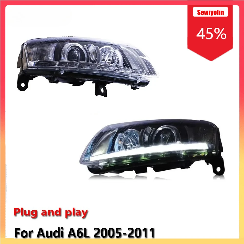 

Автомобильные лампы, фары в сборе для Audi A6L 2005-2011, противотуманные DRL, стоп-сигналы поворота, Plug and Play