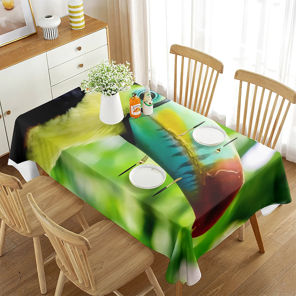 

Tropical Birds Toucan Rectangle Tablecloth Desk Cloth Washable Table Cover, Hawaiian Theme Table Cloth for Kitchen Party Decor