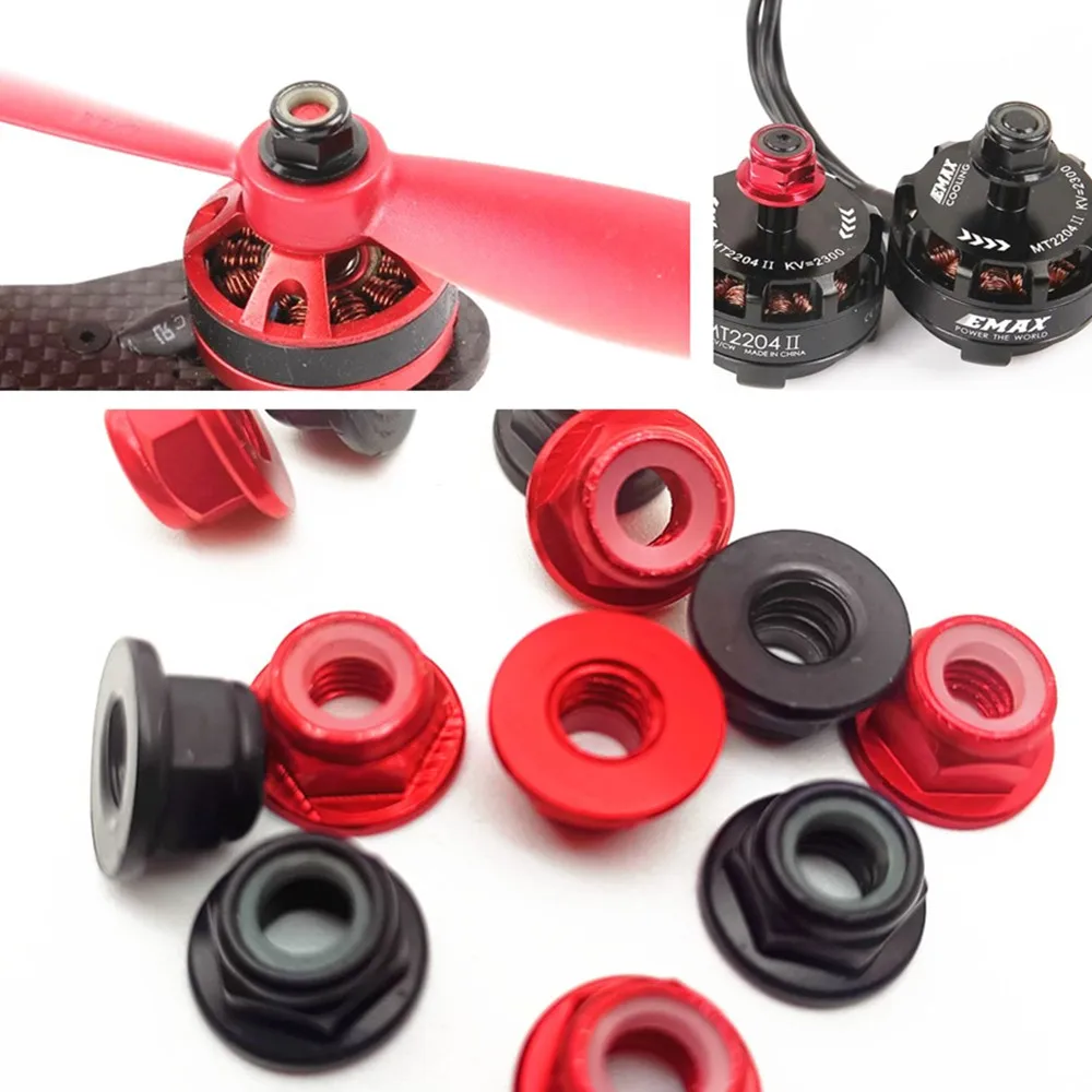 12pcs M5 Aluminum Flange Nylon Nut Low Profile CW CCW Anti-Loose Insert lock For 2204 2205 2206 Brushless Motor RC QAV250 210